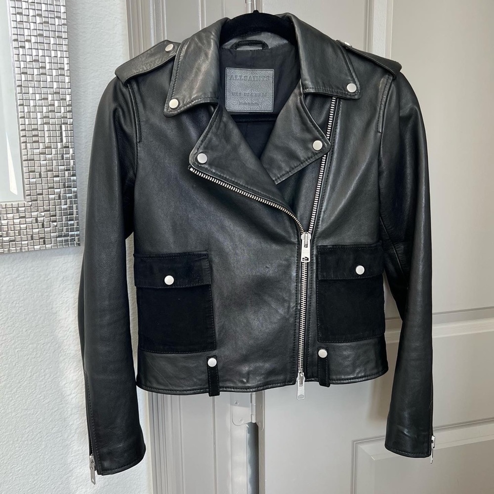 ALL SAINTS BLACK LEATHER JACKET SIZE 4